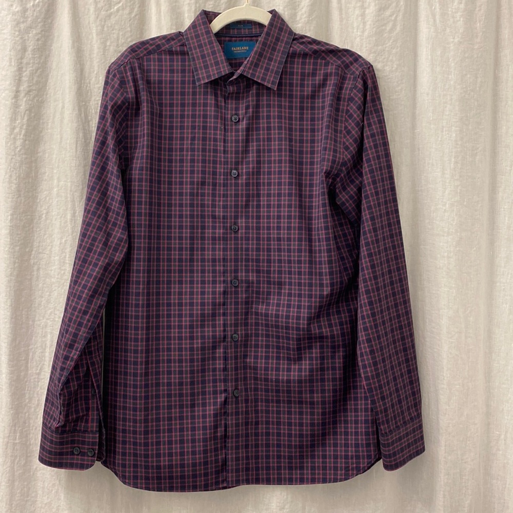 Fairlane Non Iron Stretch Slim‎ Button Down Shirt Holiday Plaid